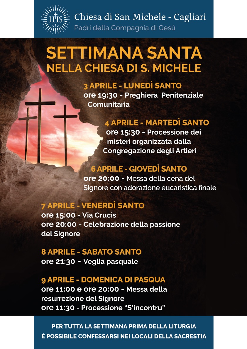 Locandina della Settimana Santa 2023 alla Chiesa di San Michele a Cagliari